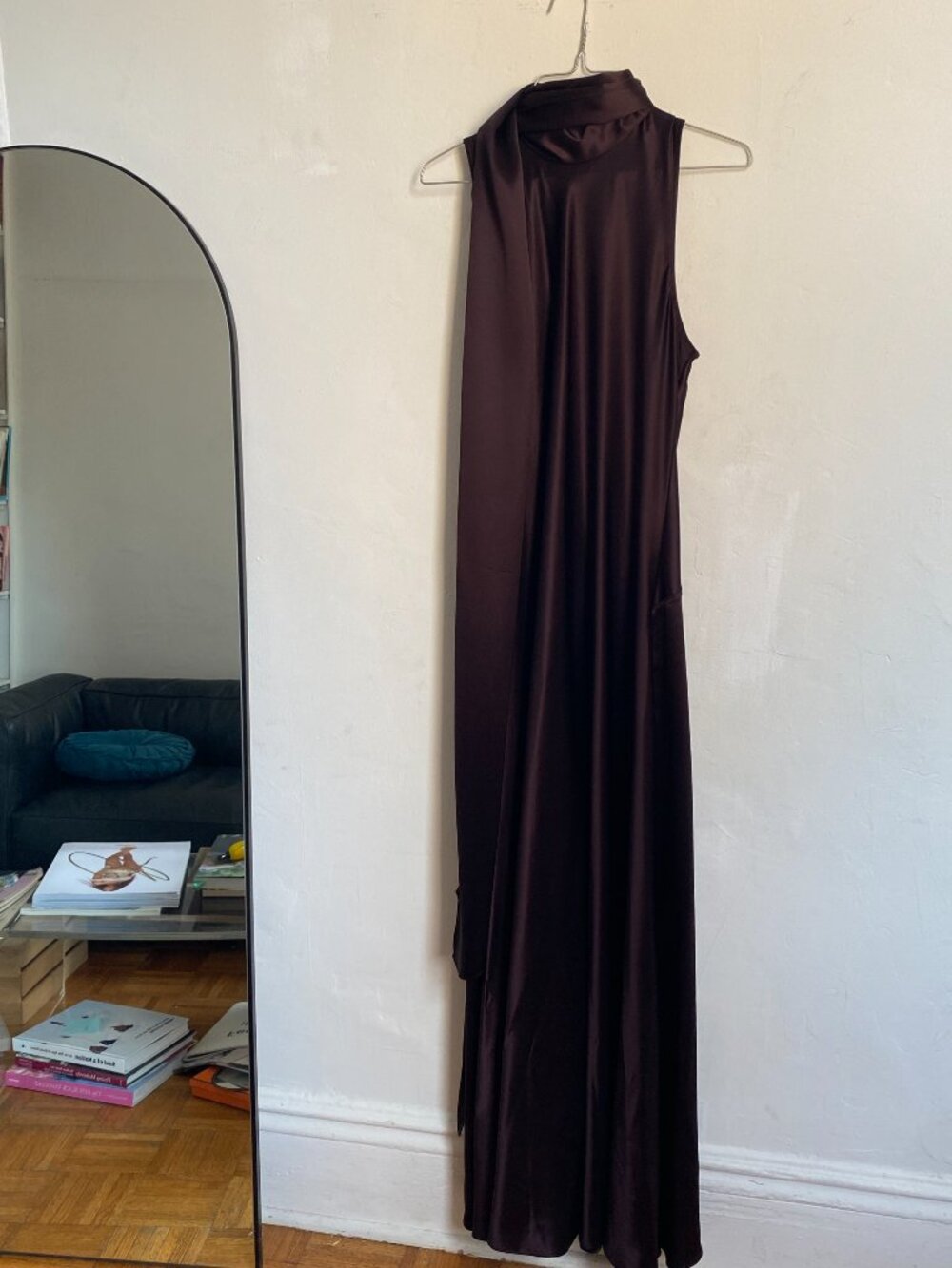Never-Worn Reiss Satin Cape Maxi Dress in Burgundy Perfect for Fall Wedding - Picture 2 of 15
